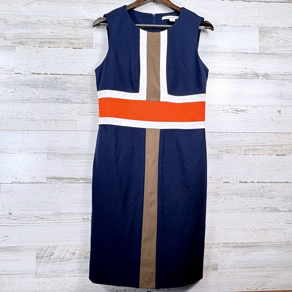 Diane von Furstenberg Hazeline Dress Womens 8 Navy Colorblock Sheath Preppy